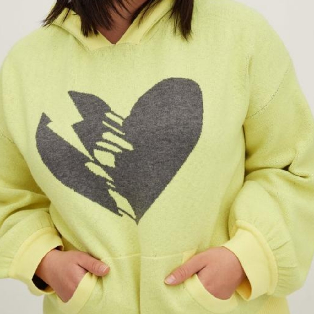 Torrid Yellow Crop Luxe Cozy Heart Sweater Hoodie - Picture 3 of 11